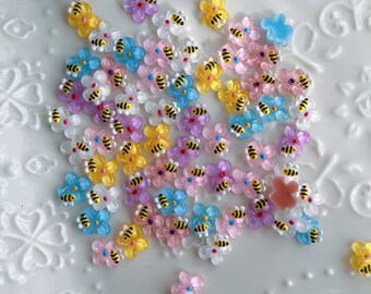 30pcs resin colorful mini figurines appliques; Bee flowers appliques; manicure crafts; scrapbook decoration crafts;