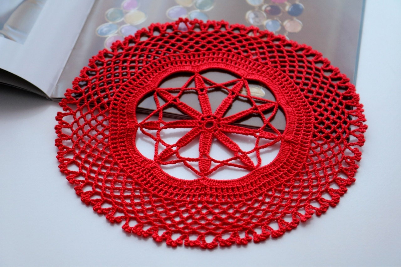 Red Mini Crochet Doily Vintage Doily Handmade Doily Crochet Etsy