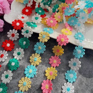 Bordure colorée en dentelle marguerite ; Bordure en dentelle en polyester de 1 mètre ; Bricolage ; Ruban à coudre, emballage cadeau, accessoires de mariée