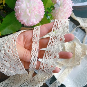 1 mètre dans 5 modèles uniques ; Dentelle de coton bricolage, dentelle de fil de coton beige ; dentelle de scrapbooking, bordure en dentelle vintage beige ; projet de mariage