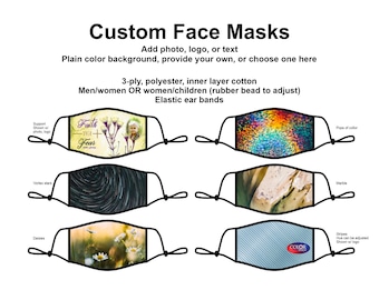 Custom photo face mask - add photo, logo, or text - attractive designs - adjustable and washable