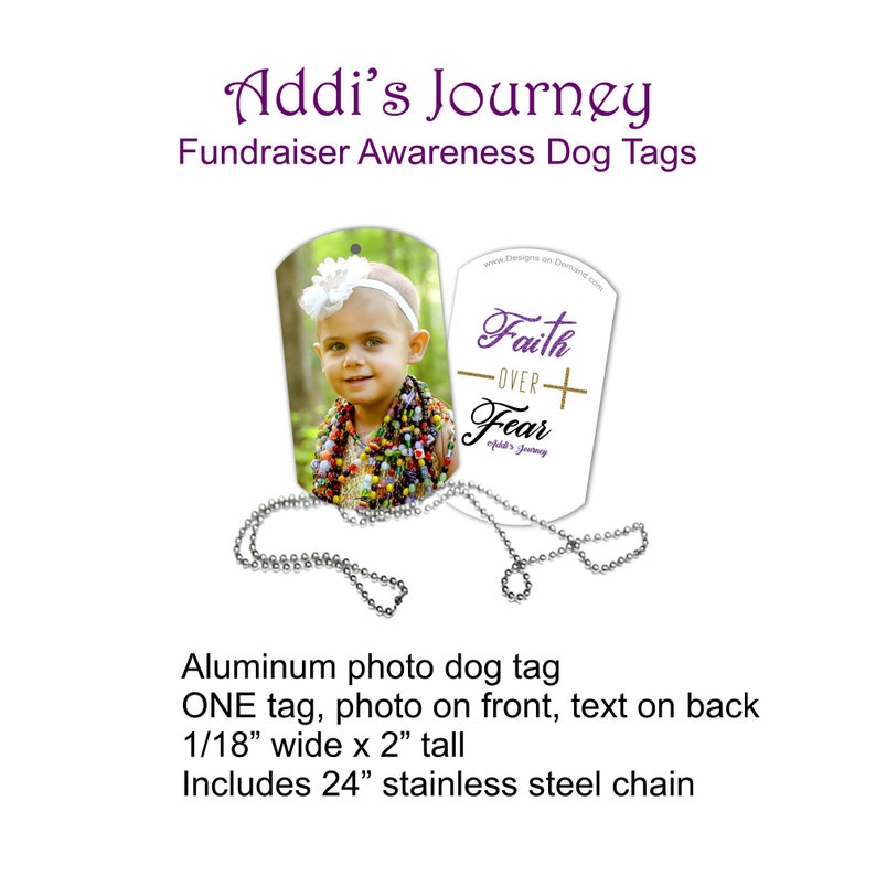 Addi's Journey cancer awareness fundraiser magnets, mugs, masks, dog tags Photo dog tag, chain