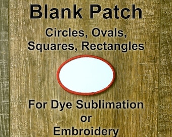 Blanco patches voor borduurwerk of sublimatie - vele maten, vormen, randkleuren - witte achtergrond