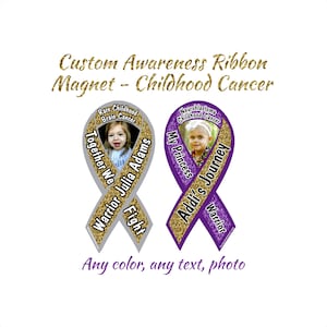 Personalized childhood cancer awareness ribbon magnet - add photo or logo, name, message