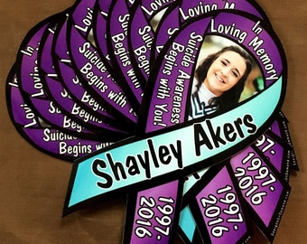 Personalized awareness ribbon magnet - add photo or logo, name, dates, message, unlimited custom colors and causes