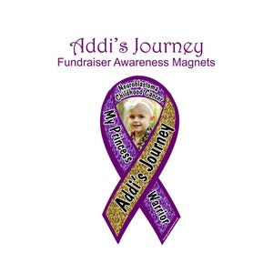 Addi's Journey cancer awareness fundraiser magnets, mugs, masks, dog tags Ribbon magnet