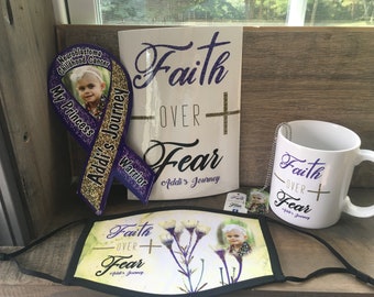 Addi's Journey cancer awareness fundraiser - magnets, mugs, masks, dog tags