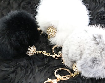 Fur Pom Pom Key Chain, Faux Fur Pom Pom, Purse Charm, Bag Charm, Key Chain, Key Fob, Purse Accessories