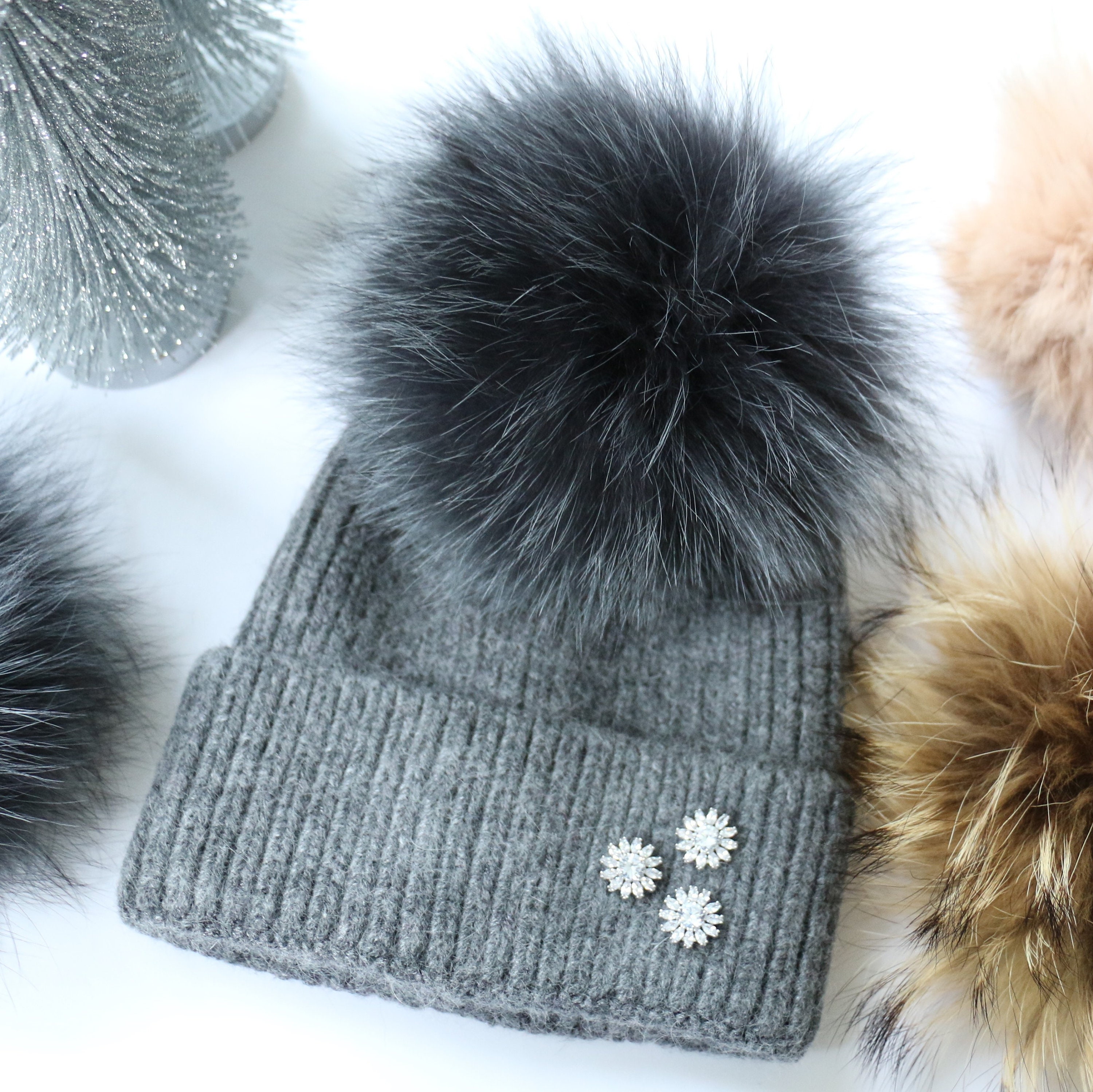 Cashmere Beanie with Silver Trim Chrome Hearts Cashmere Leather Beanie | SHENGLI ROAD MARKET main image 4