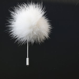 Lapel Pin, Boutonniere, Fur Lapel Pin, White Mink Fur Pom Pom, Men&#39;s Lapel Pin, Boutonniere Pin, Groom, Groomsmen, Black Tie, NEW Design!