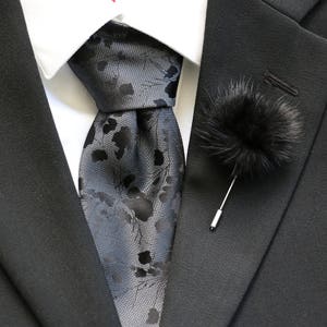 Lapel Pin, Boutonniere, Fur Lapel Pin, Black Mink Fur Pom Pom, Men&#39;s Lapel Pin, Boutonniere Pin, Groom, Groomsmen, Black Tie, NEW Design!
