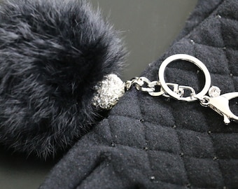 Fur Pom Pom, Bag Charm, Key Chain and Purse Accessories, Black.