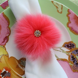 Napkin Rings, Napkin Holders Elegant Fur Napkin Rings featuring a Crystal Center Accent, Set of 4