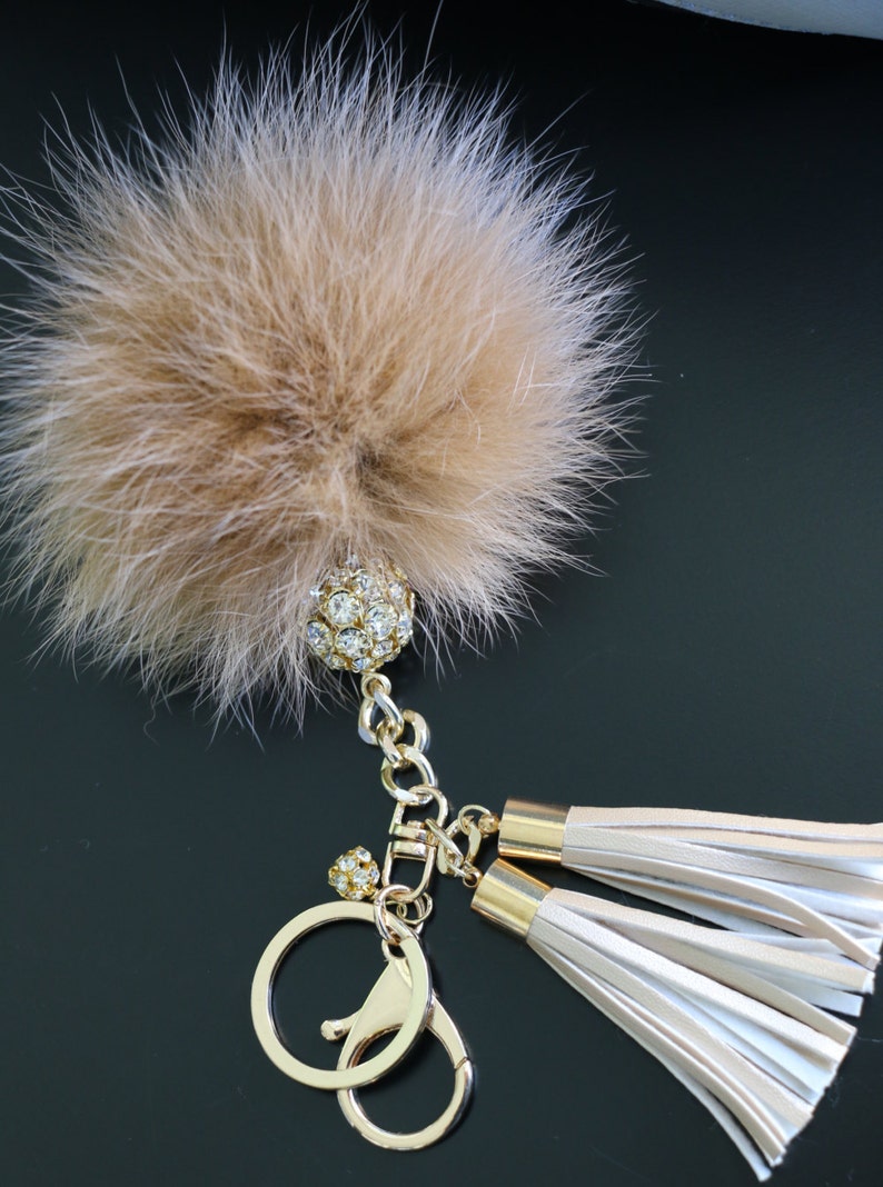 Fur Pom Pom Key Chain, Rabbit Fur Pom Pom, Faux Fur Pom Pom Key Chain ...