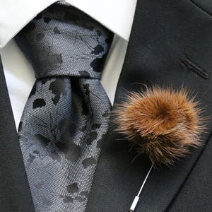 Lapel Pin, Boutonniere, Fur Lapel Pin, Brown Mink Fur Pom Pom, Men&#39;s Lapel Pin, Boutonniere Pin, Groom, Groomsmen, Black Tie, NEW Design!