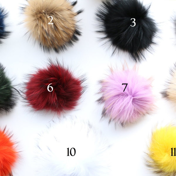 Fur Pom Pom, Beanie, Hat, Interchangeable/Detachable Genuine Raccoon Fur Pom-Pom For Your Beanies, NEW!