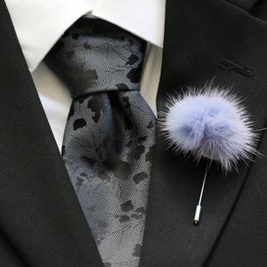 Lapel Pin, Boutonniere, Fur Lapel Pin, Periwinkle Mink Fur Pom Pom, Men&#39;s Lapel Pin, Boutonniere, Groom, Groomsmen, Black Tie, NEW Design!