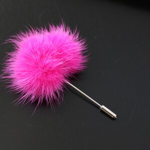 Lapel Pin, Boutonniere, Fur Lapel Pin, Fuchsia Mink Fur Pom Pom, Men&#39;s Lapel Pin, Boutonniere Pin, Groom, Groomsmen, Black Tie, NEW Design!