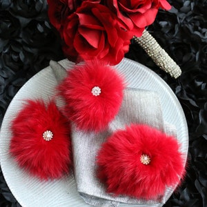 Red Fur Napkin Rings, Napkin Holders, Elegant Fox Fur Napkin Rings, Set of 4, Red NEW 2023! JUST LISTED!