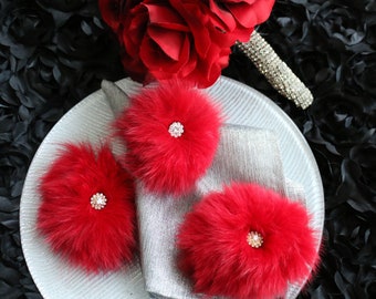 Red Fur Napkin Rings, Napkin Holders, Elegant Fox Fur Napkin Rings, Set of 4, Red NEW 2023! JUST LISTED!