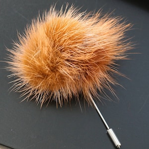 Lapel Pin, Boutonniere, Fur Lapel Pin, Camel Mink Fur Pom Pom, Men&#39;s Lapel Pin, Boutonniere Pin, Groom, Groomsmen, Black Tie, NEW Design!