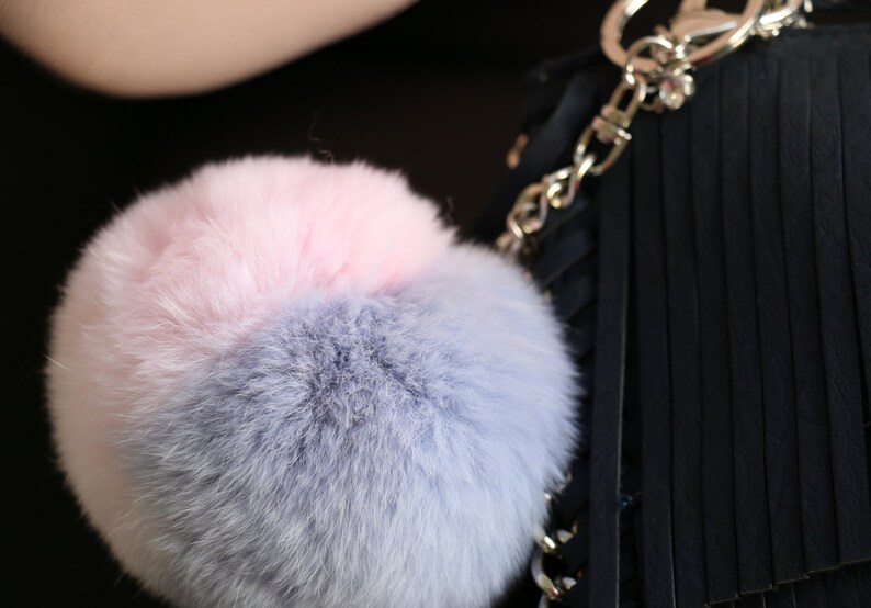 Fur Pom Pom Bag Charm Key Chain and Purse Accessories Rose | Etsy