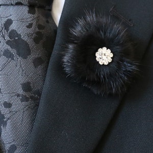 Father’s Day Gifts, Fur Lapel Pin, Mink Fur Pom Pom, Men&#39;s Lapel Pin, Boutonniere Pin, Groom, Groomsmen, Black Tie, NEW Design!