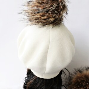 Cashmere Beret Hat, Cashmere Knit Wool Blend Beret, Genuine Fur Pom Pom, NEW, Just Listed WINTER 2023 image 2