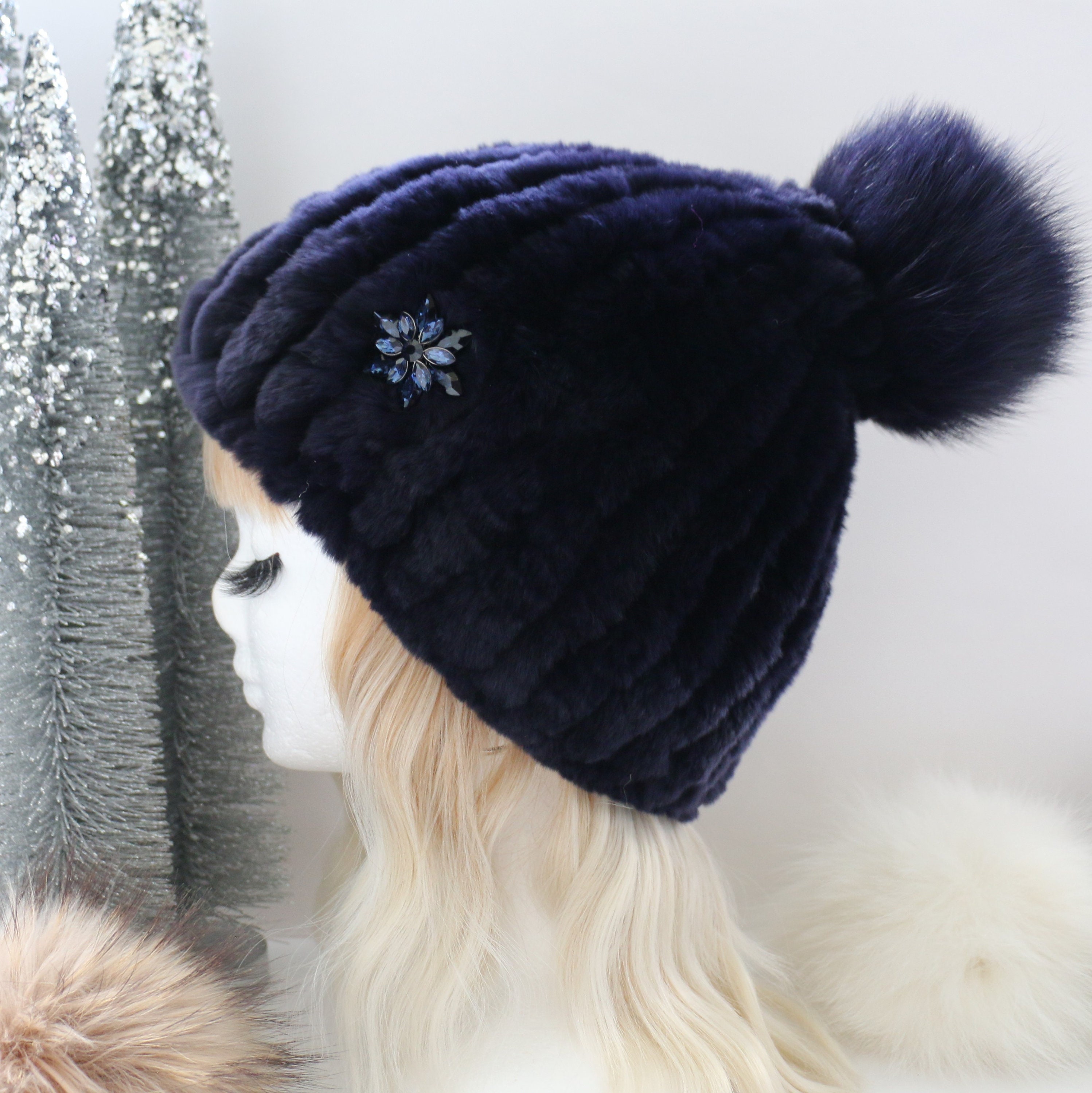 Kelli Kouri Women\'s Rabbit Fur Beanie Navy blue Hat One Size WOMEN main image 2