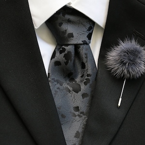 Lapel Pin, Boutonniere, Fur Lapel Pin, Gray Mink Fur Pom Pom, Men&#39;s Lapel Pin, Boutonniere Pin, Groom, Groomsmen, Black Tie, NEW Design!