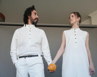 Hemp Tunic Elegant Shirt Long Sleeves Made to Order Ethical Clothing, Weeding White Shirt with Buttons for best Friend of Groom Shirt