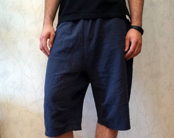 Navy summer shorts | mens hemp shorts | low crotch trousers | comfortable knee-length shorts | eco gift for him