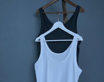 Black organic cotton tank top | Hemp basic shirt | White underwear top | Ethical clothing by Haptic Path