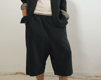 Black hemp shorts | wide Bermuda pants  | comfortable trousers | designer's menswear |  ethical hemp clothing by Haptic Path