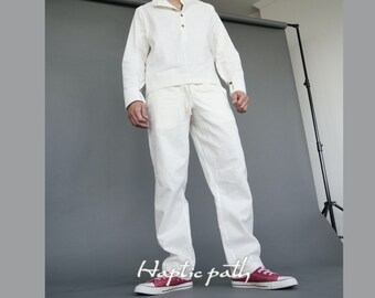 Off-white yoga pants ANDHI | unisex contact improvisation hemp trousers | ethical clothing by Haptic Path