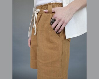 CUSTOM Women Organic Fabric Trendy Shorts, Street Fashion Everyday Casual Hemp Clothing, Rubber Shorts for Yoga and House Clothing