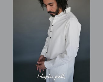 White mens galabiya LEVANTE | Hemp shirt dress | Ethical clothing by Haptic Path