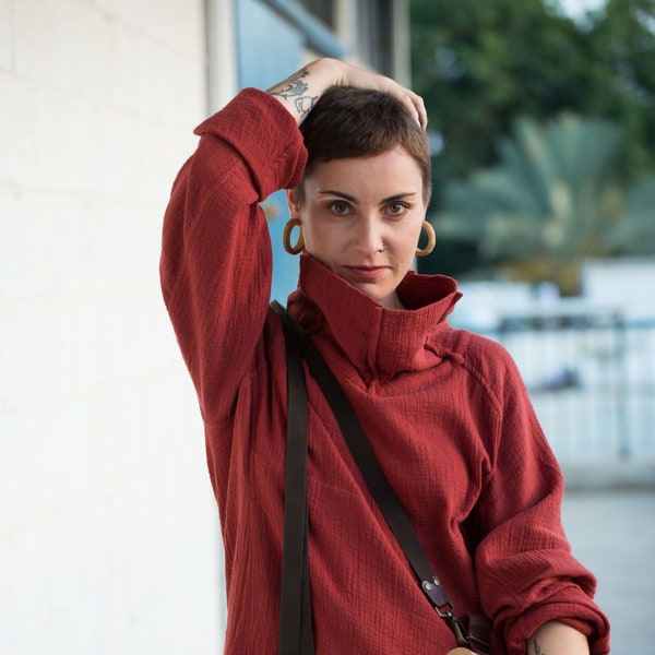 Terracotta red longsleeve | comfy pullover | cosy jumper with turtle neck | comfortable sweatshirt women | bamboo shirt | mad max jumper