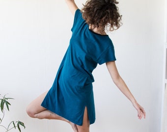 CUSTOM t-shirt Dress with Pocketת Flowy Organic Sustainable Hemp and Cotton Women Dress, Casual Custom Made to Order Shirt Dress