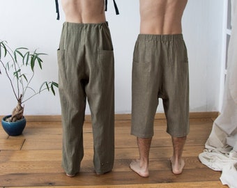 Bermuda shorts | wide unisex pants  | comfortable trousers | designer's menswear |  ethical hemp clothing by Haptic Path