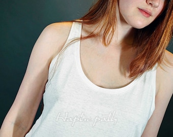 White Organic Cotton Natural Hemp Tank Top for Women, Hemp Fabric Plain Basic Tee Shirt, Everyday Ethical Casual Street Fashion Clothing