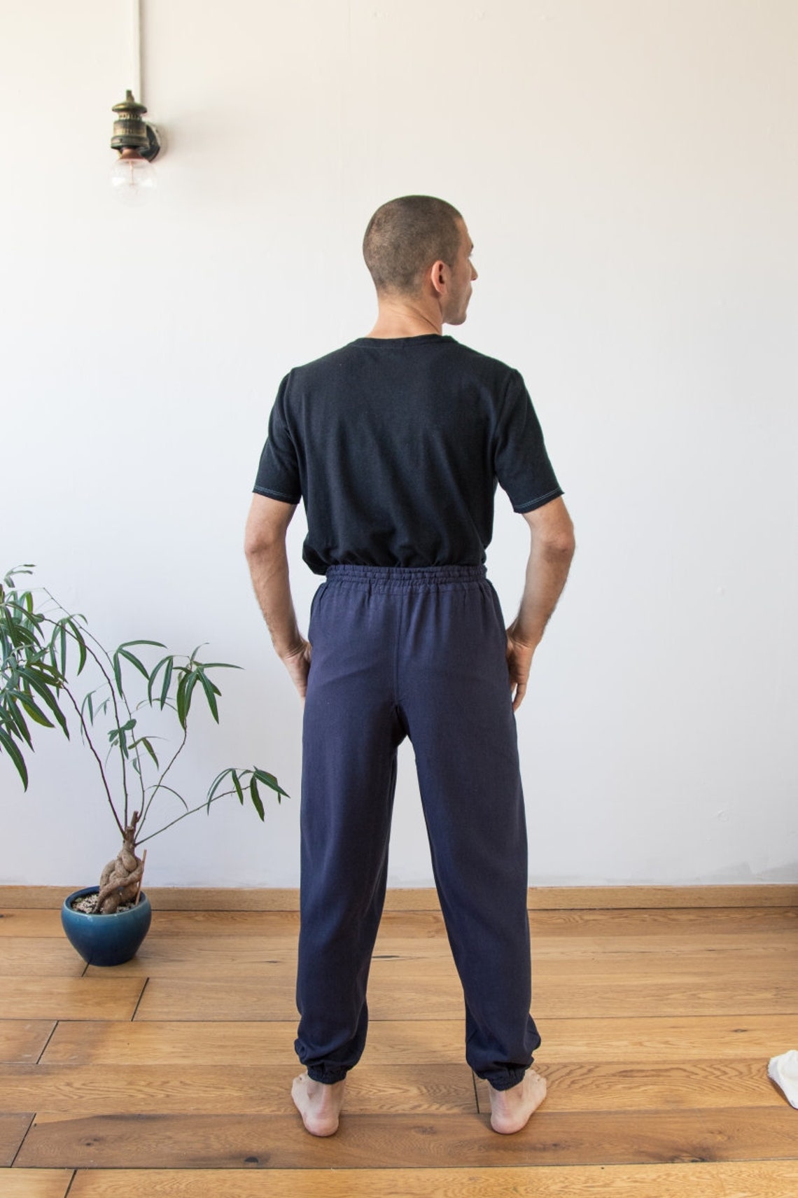 Mahato Organic Hemp Cotton Rustic Elasticated Boho Yoga Trousers For Men - Beige