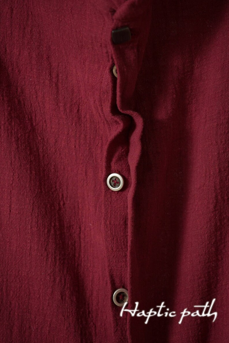 elegant casual long sleeve/'s shirt designer/'s ethical men/'s shirt Hemp burgundy colour button-down shirt relaxed minimalist shirt