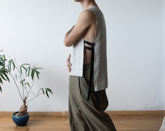 Mens Linen tank top | Reversible summer tunic | Ethical clothing by Haptic Path