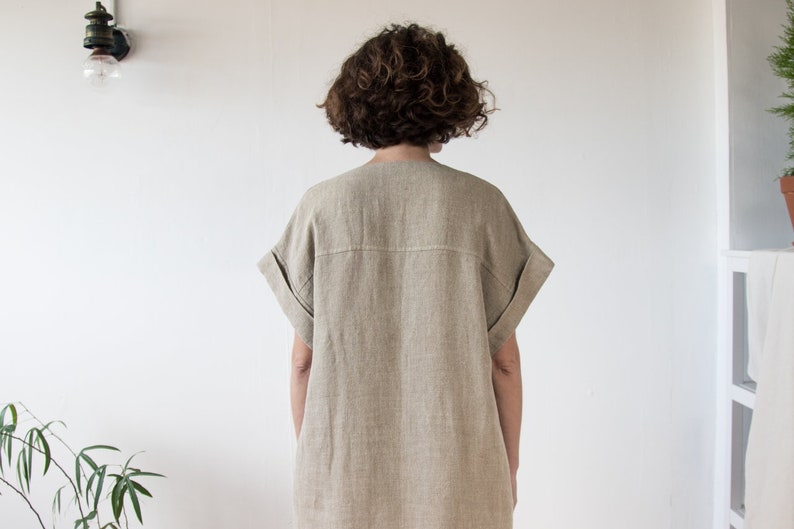 Linen dress Long summer tunic Unisex shirt dress Ethical clothing by Haptic Path image 3