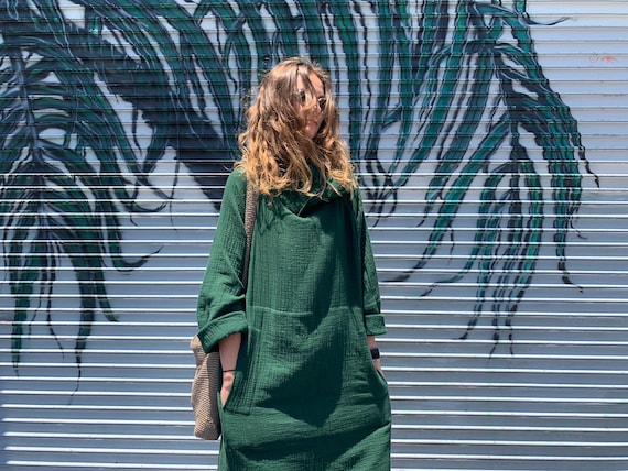 Green loose fit dress | comfortable oversized dress | natural dress