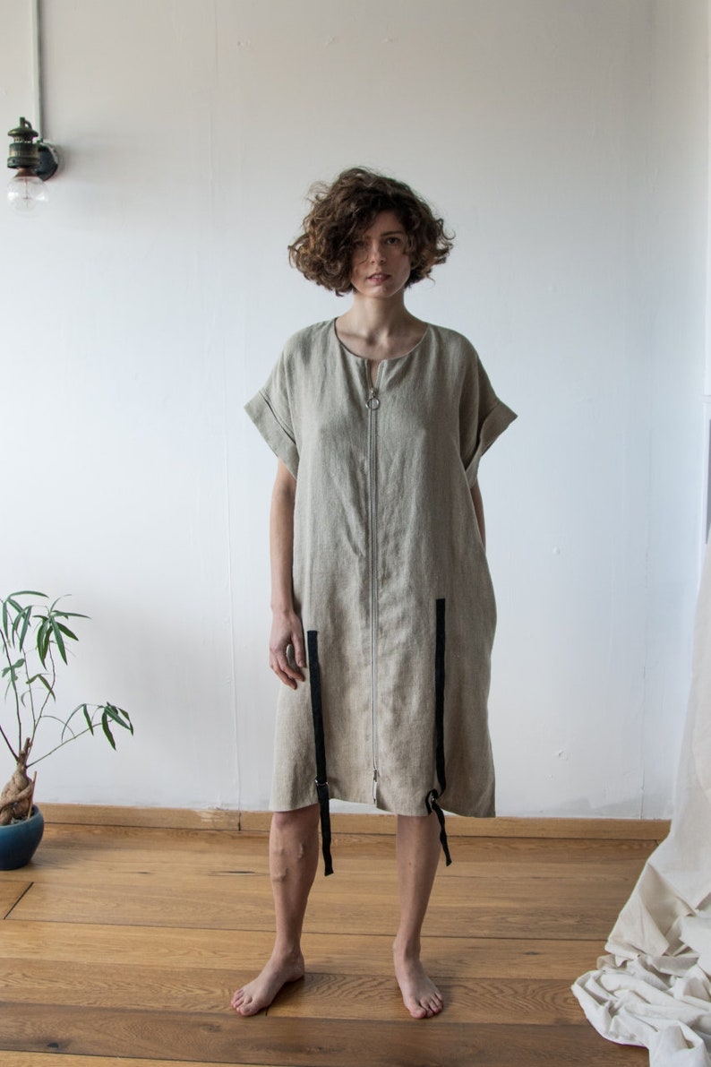 Linen dress Long summer tunic Unisex shirt dress Ethical clothing by Haptic Path image 7