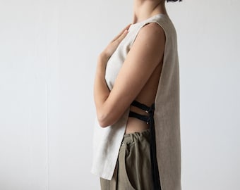 Sleeveless Linen tank top | Reversible summer tunic | Ethical clothing by Haptic Path