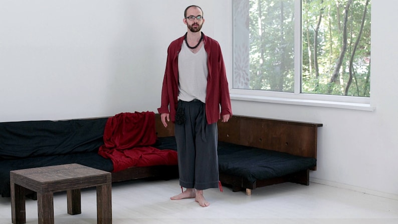 elegant casual long sleeve/'s shirt designer/'s ethical men/'s shirt Hemp burgundy colour button-down shirt relaxed minimalist shirt