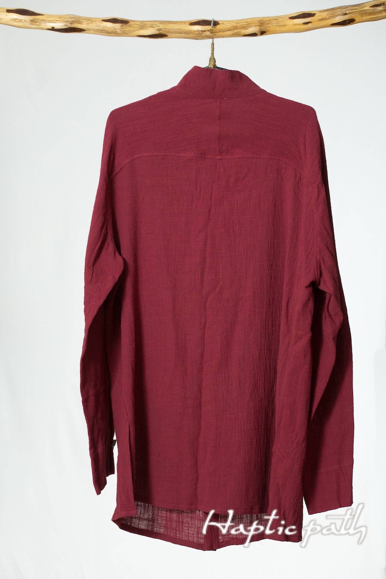 elegant casual long sleeve/'s shirt designer/'s ethical men/'s shirt Hemp burgundy colour button-down shirt relaxed minimalist shirt